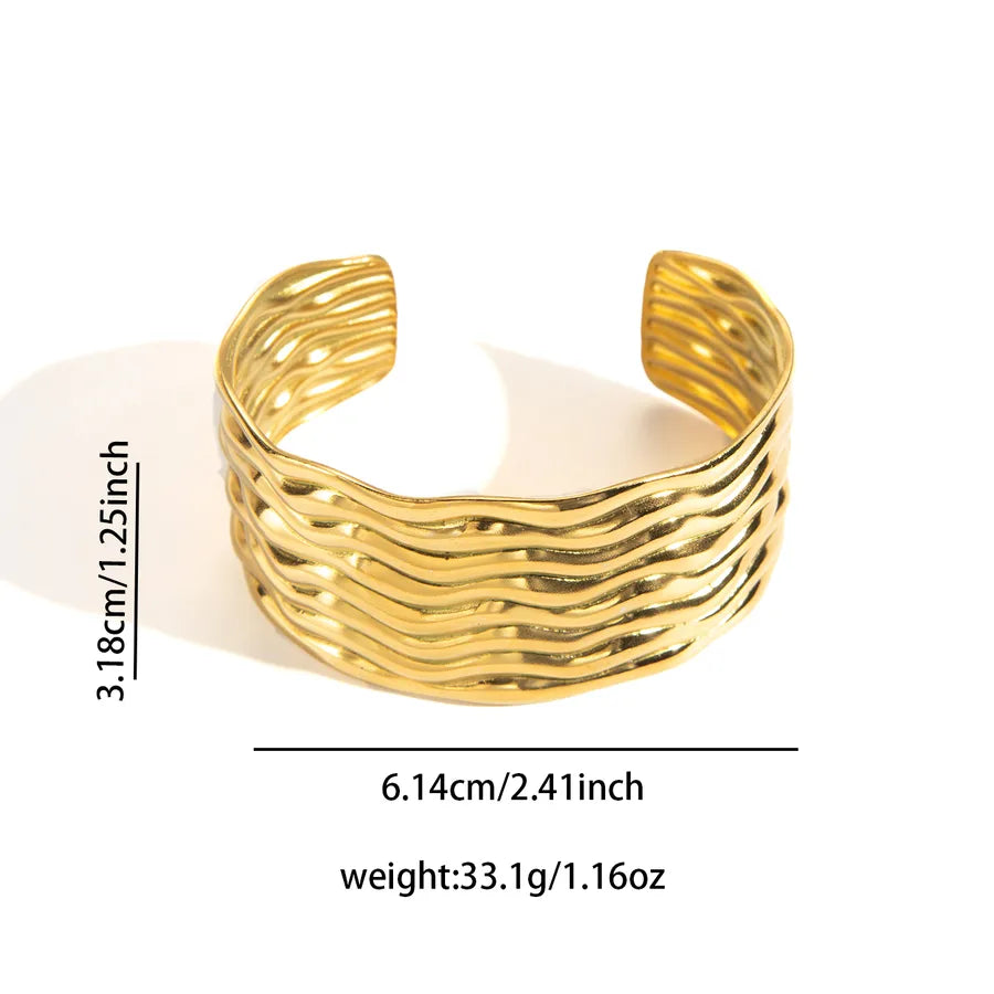 18K Gold Leaf Stainless Steel Open Bangle