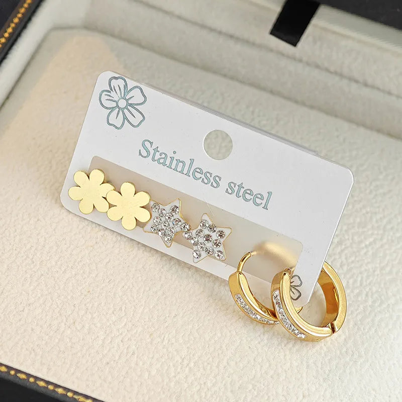 Women's Titanium Star Flower Hoop Earrings