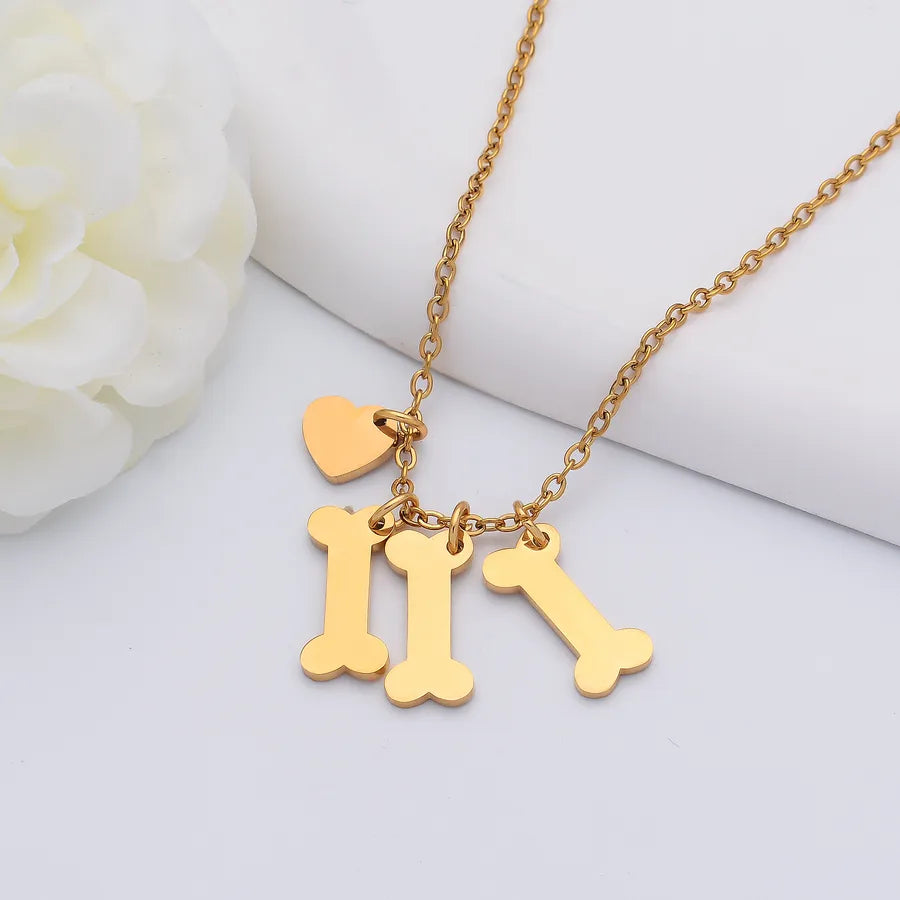 Gold Plated Heart & Bone Pet Name Necklace