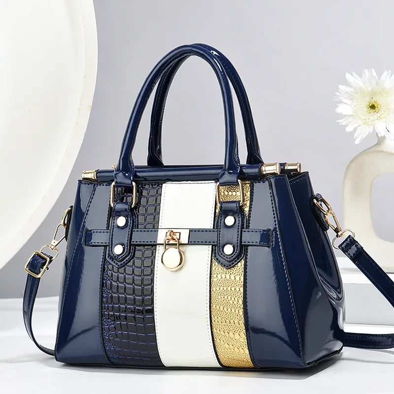 Women's Multicolor PU Leather Square Handbag Blue 27*14*21