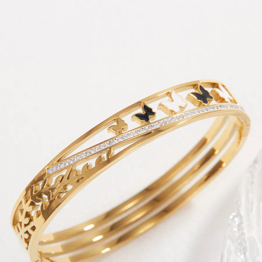 18K Gold Plated Butterfly & Star Stainless Steel Bangle