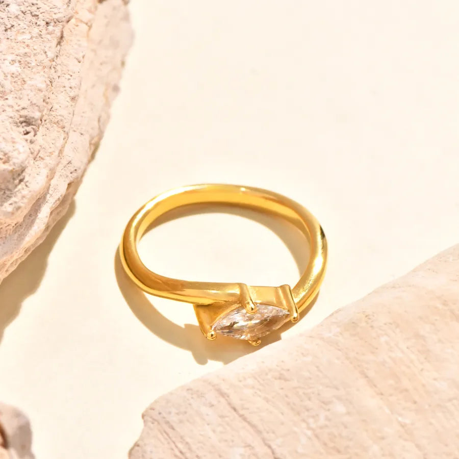 Gold Plated Shell & Zircon Leaf Ring for Women 5772901