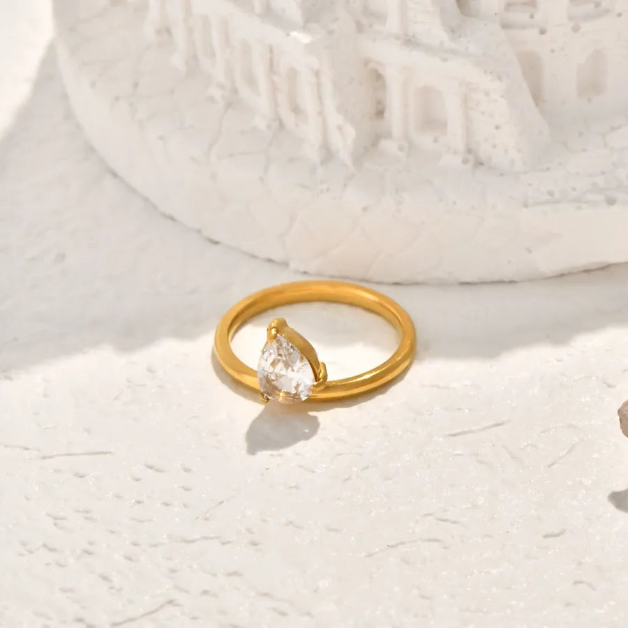 White Shell & Zircon Gold Plated Statement Ring