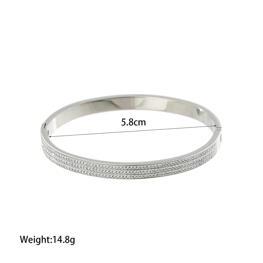 18K Gold PVD Geometric Stainless Steel Bangle HC4832-三排钻