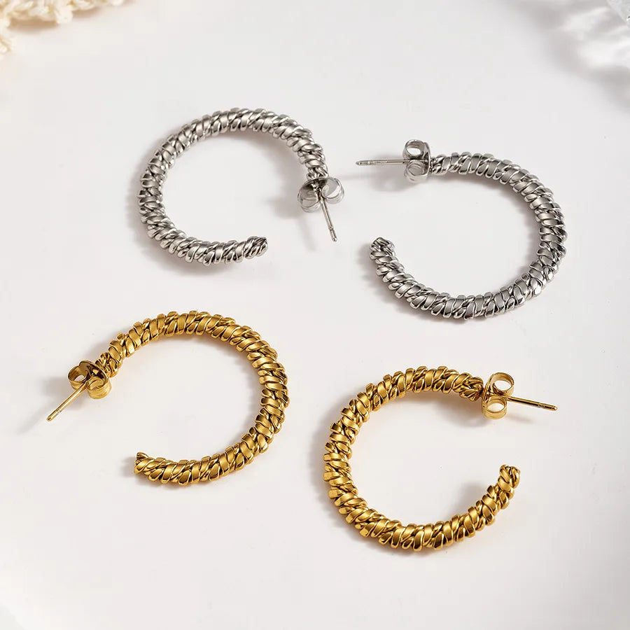 18K Gold Plated Retro Braided Stainless Earrings