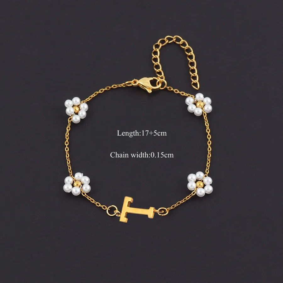 Gold Initial Pearl Bracelet – Vintage 18K Plated Gold t