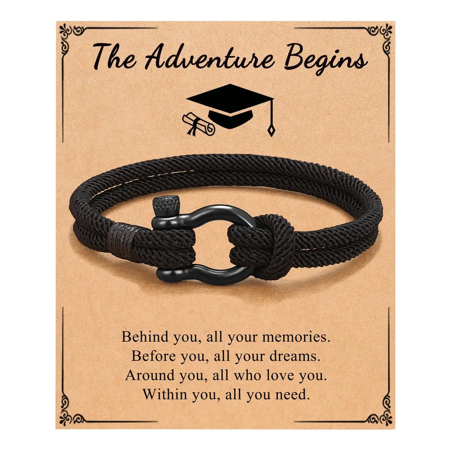 Black Milan Rope Bracelet with Horse Hoof Clasp Black + Doctoral Hat Begins Card
