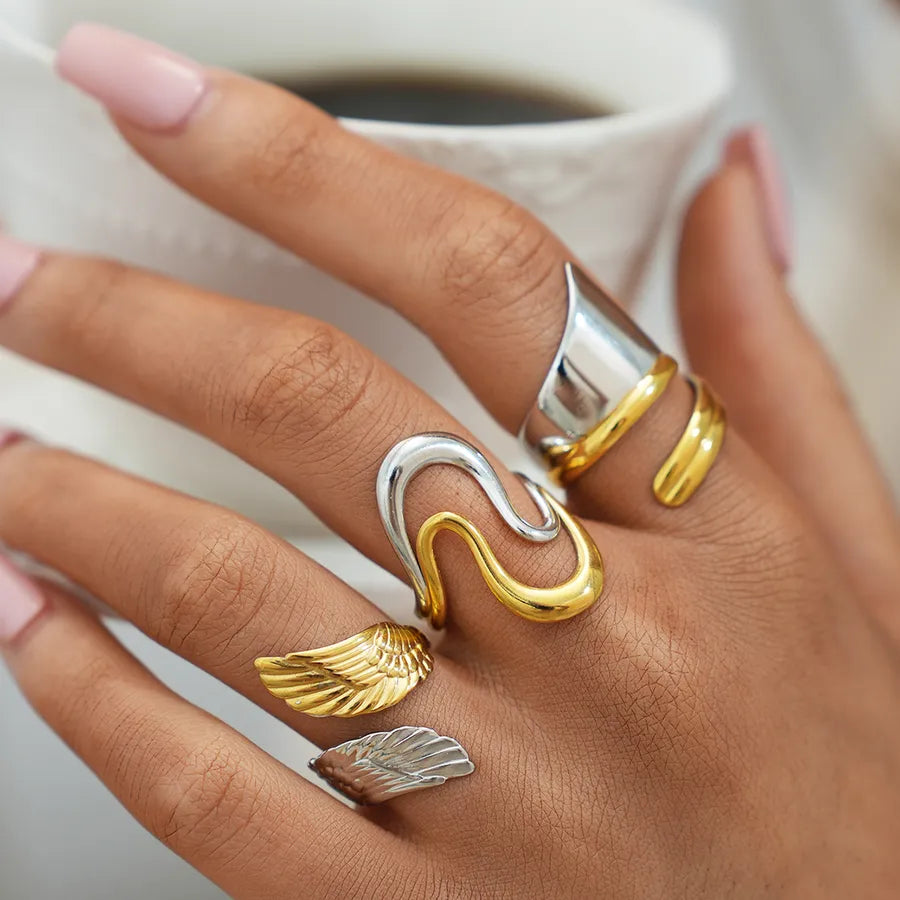 18K Gold Plated Geometric Open Ring for Women