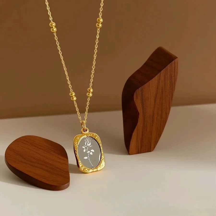 Titanium Steel Heart Pendant Necklace X0354 - Fang Brand Rose Necklace - Gold