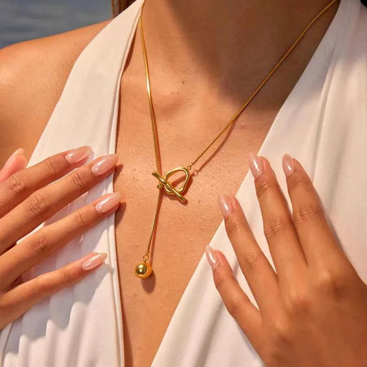 Gold Geometric Y-Chain Stainless Steel Necklace