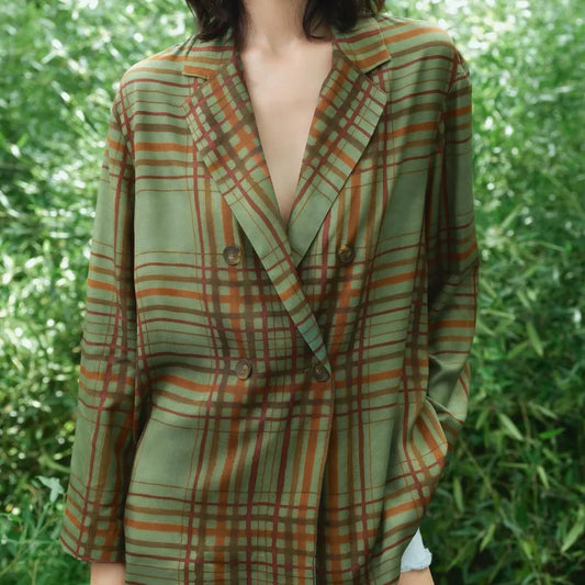 Women's Green Plaid Blazer Jacket
