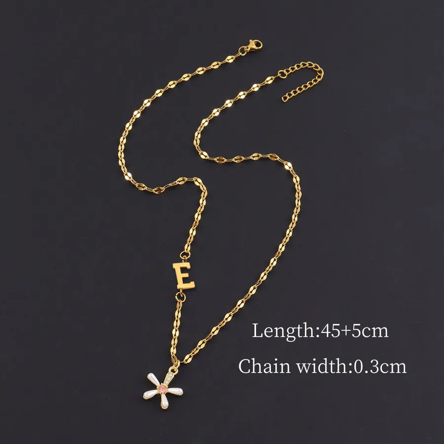 Gold Initial Flower Pendant Necklace for Women Gold E