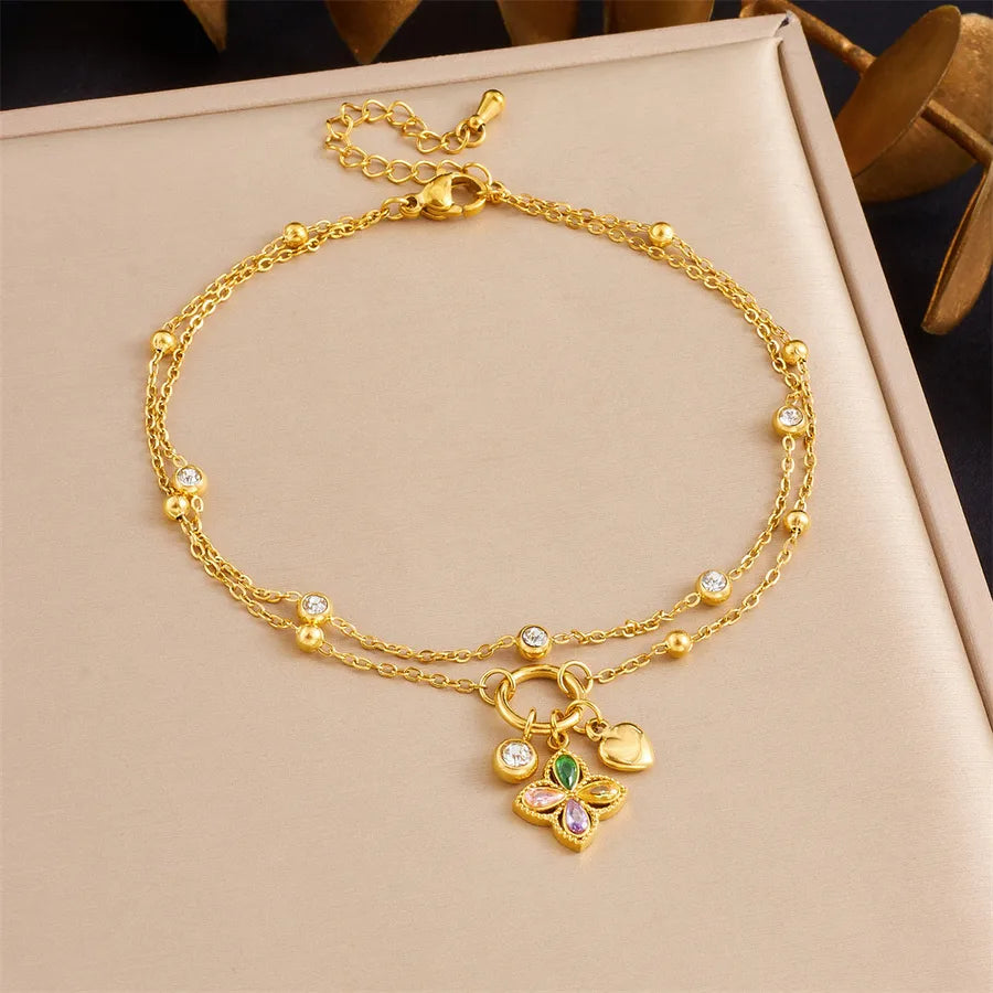 Double Layered Cherry Star Moon Anklet B1702