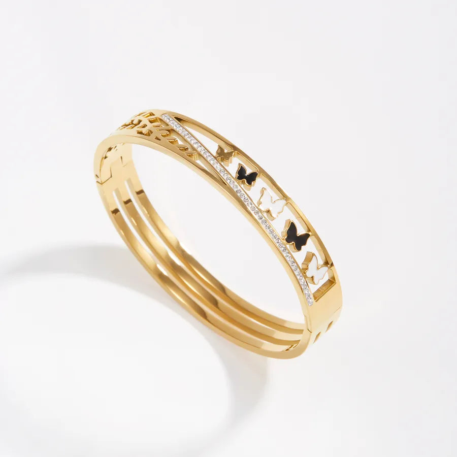 18K Gold Plated Butterfly & Star Stainless Steel Bangle