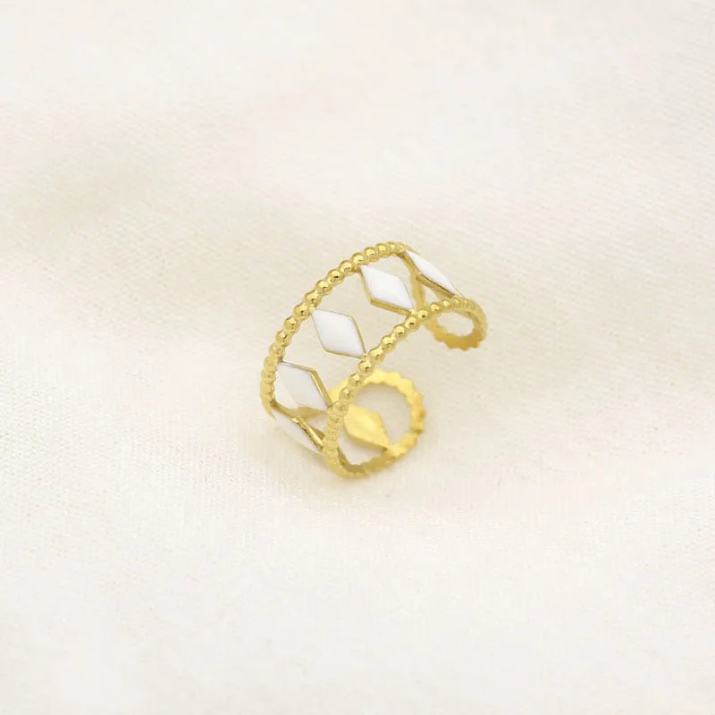 Leaf Enamel Stainless Steel Open Ring for Women Style 10