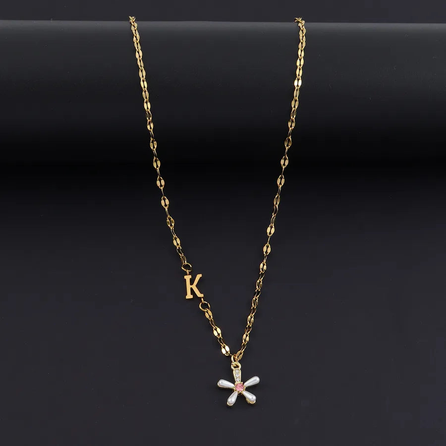 Gold Initial Flower Pendant Necklace for Women