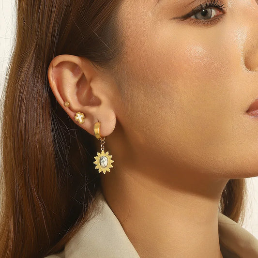 Gold Plated Cross Titanium Steel Earrings – 3 Pairs