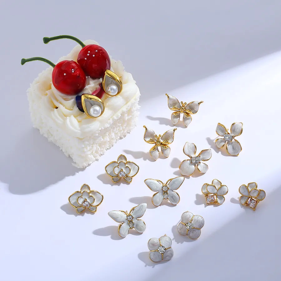 18K Gold Plated Butterfly Pearl Stud Earrings