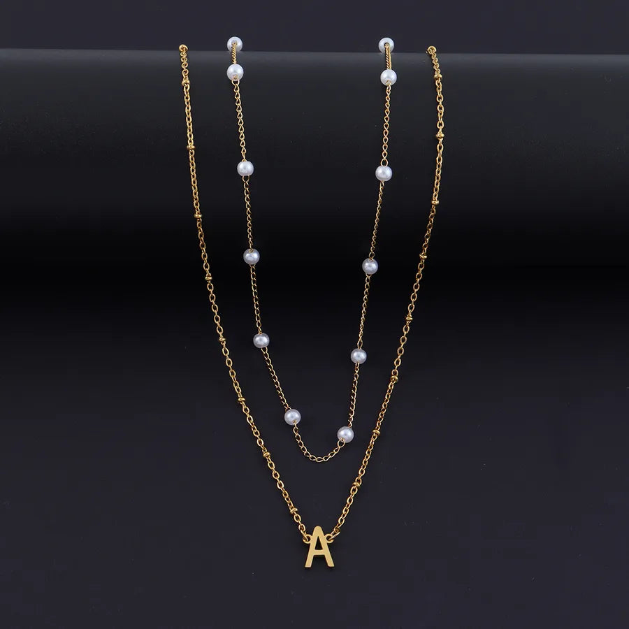 Minimalist Gold Initial Pendant Layered Necklace