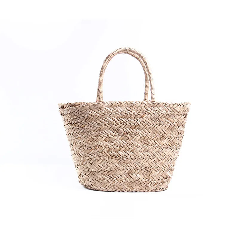 Women's Color Block Straw Bucket Beach Bag