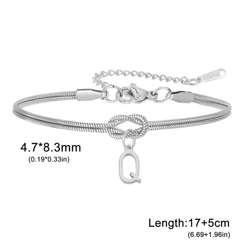 Double Layer Stainless Steel Letter Bracelet Letter Q (steel Color)