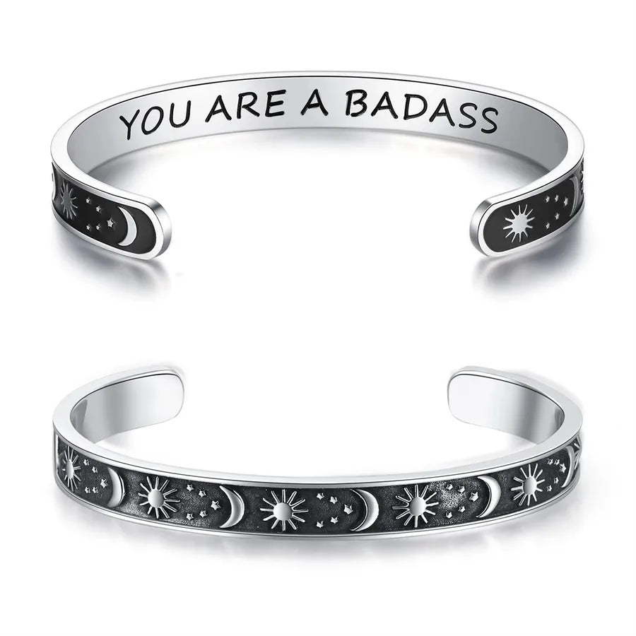 Retro Heart Stainless Steel Bangle 77-Sun & Moon - You Are a Bad
