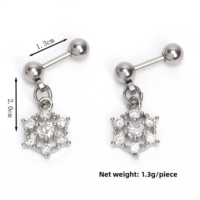 Gold Snowflake Stainless Steel Stud Earrings Silver (One Piece)