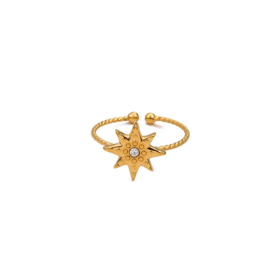 Retro Gold Zircon Flower Ring for Women
