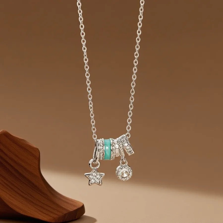 Geometric Titanium Steel Necklace for Women X08220 Copper Pendant Drop Glaze Blue Single Diamond Sparkling Necklace