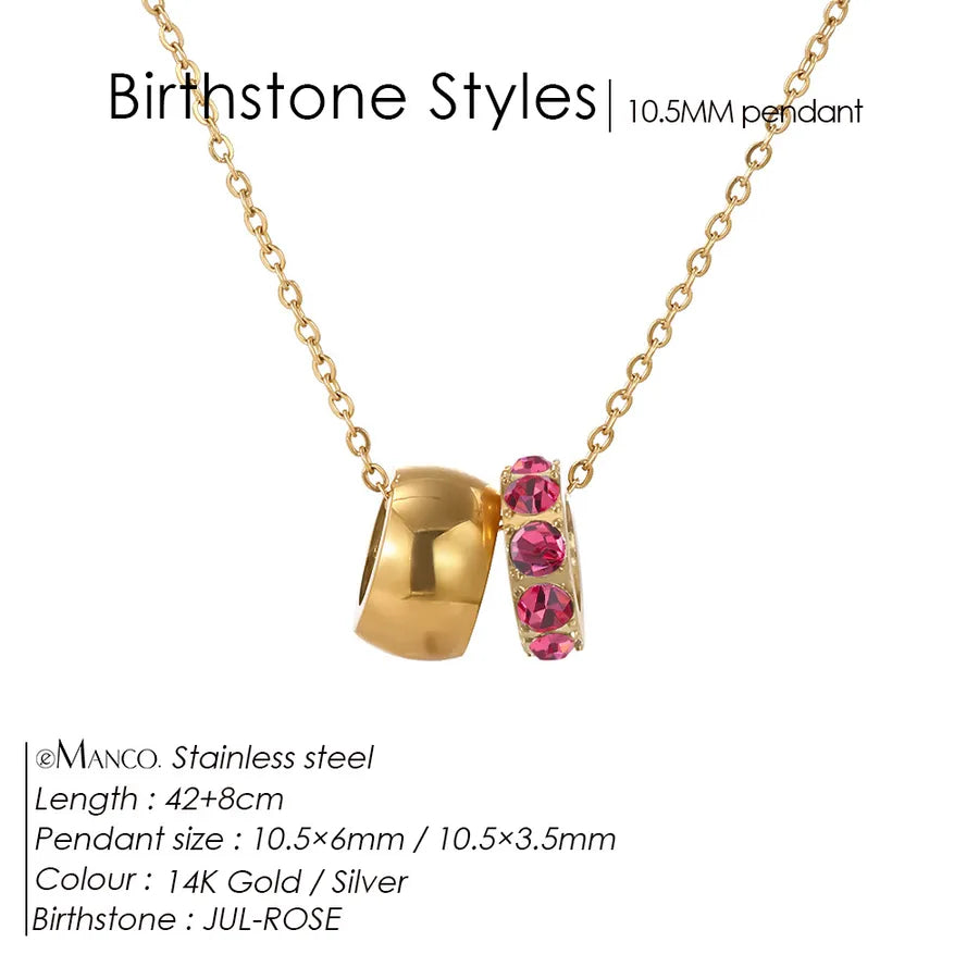 14K Gold Double Circle Pendant Necklace July Rose Red 14K Gold