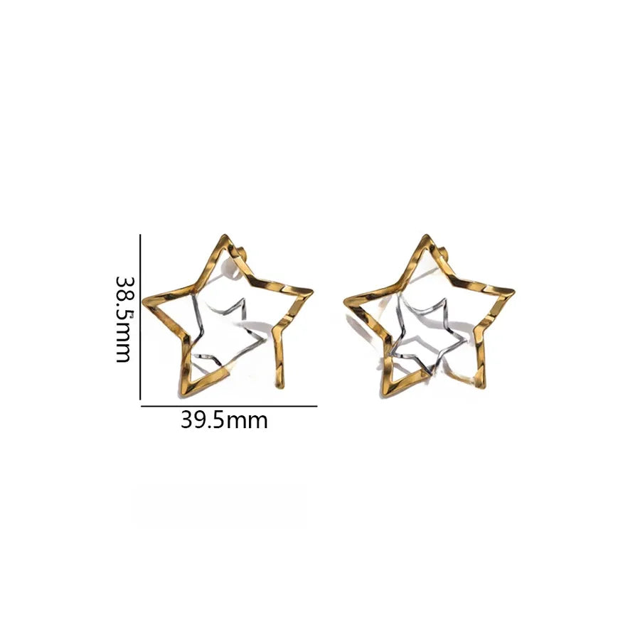 Stainless Steel 3D Star Earrings for Women Gold + Steel Color Earrings