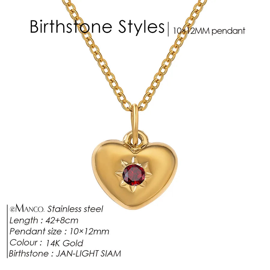 14K Gold Heart Birthstone Necklace for Women January Red Gold