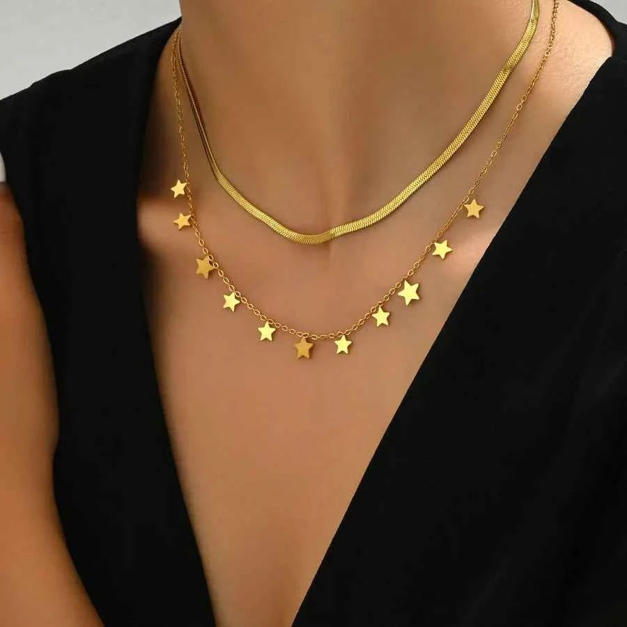 18K Gold Plated Double Layer Star Necklace