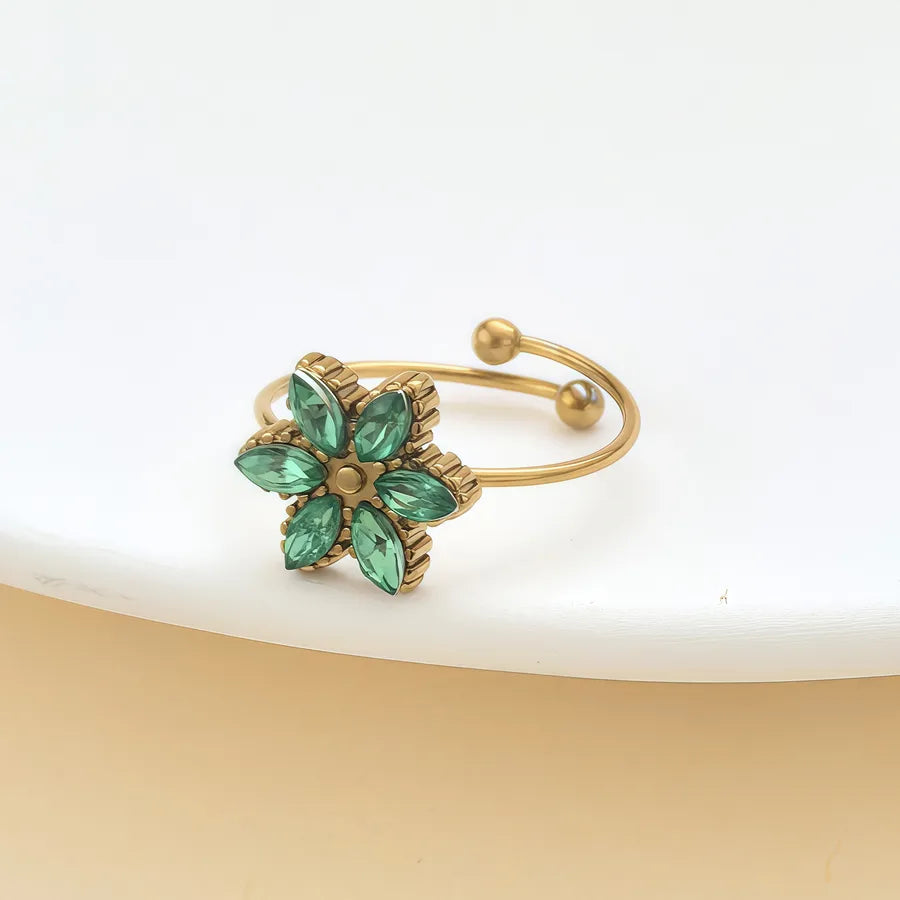 Zircon Heart & Flower Stainless Steel Ring JZ-25-09-011