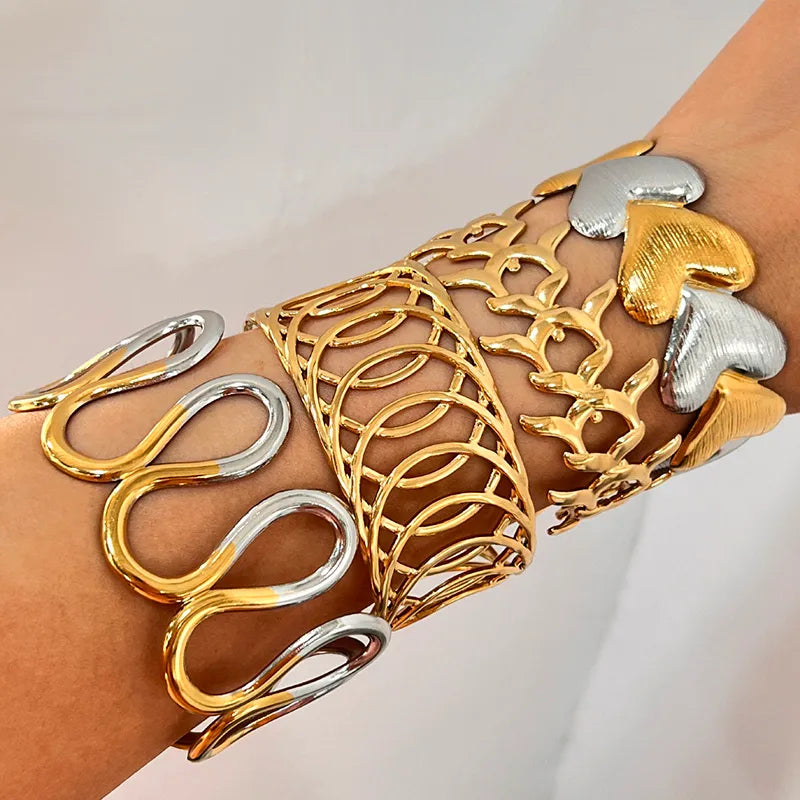 Gold Wave Leaf Heart Stainless Steel Bracelet