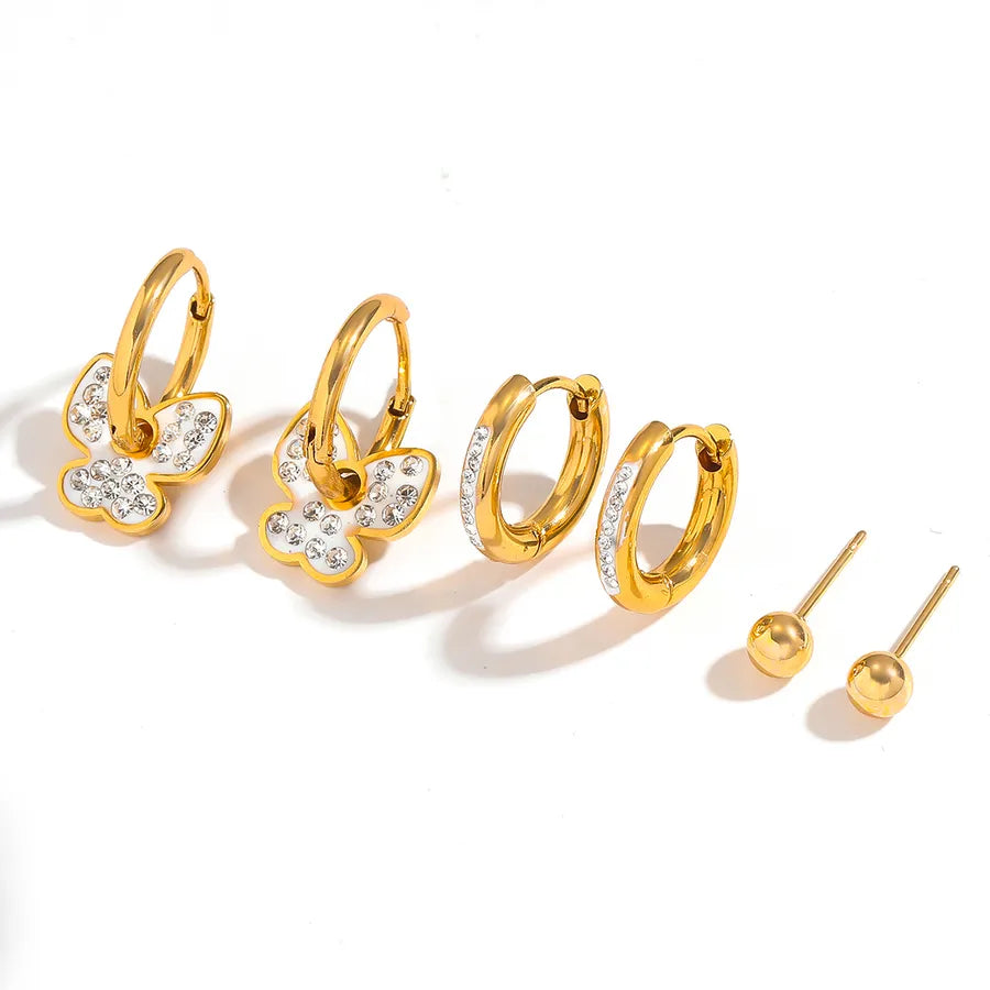 Gold Plated Butterfly & Heart Earrings Set – 3 Pairs