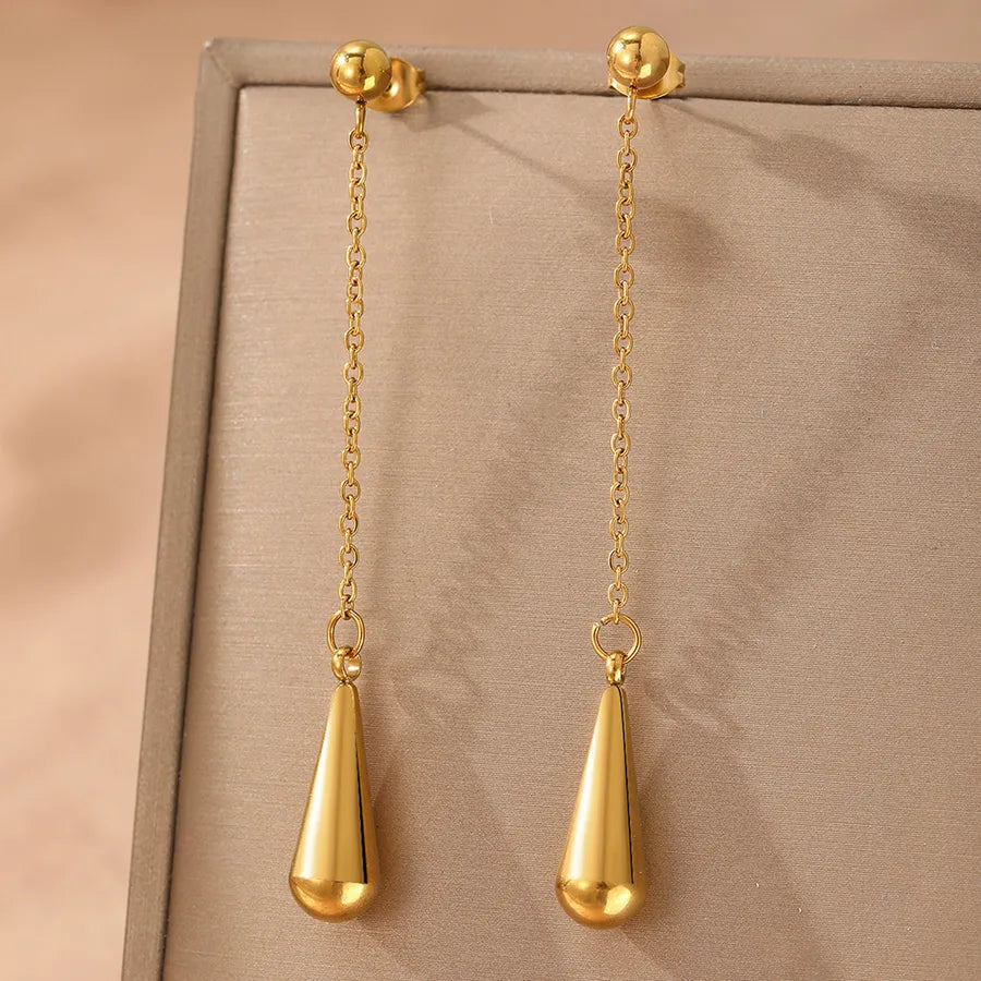 Gold Plated Stainless Steel Water Drop Earrings