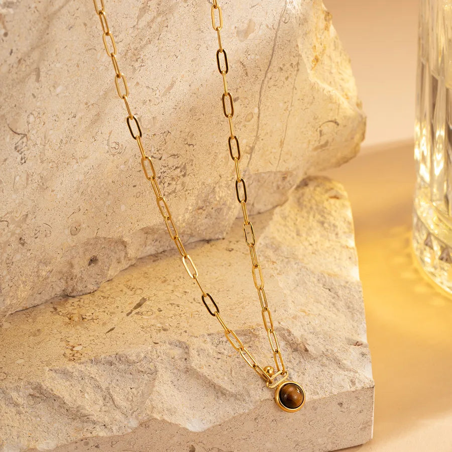 Gold Plated Tiger Eye Pendant Necklace