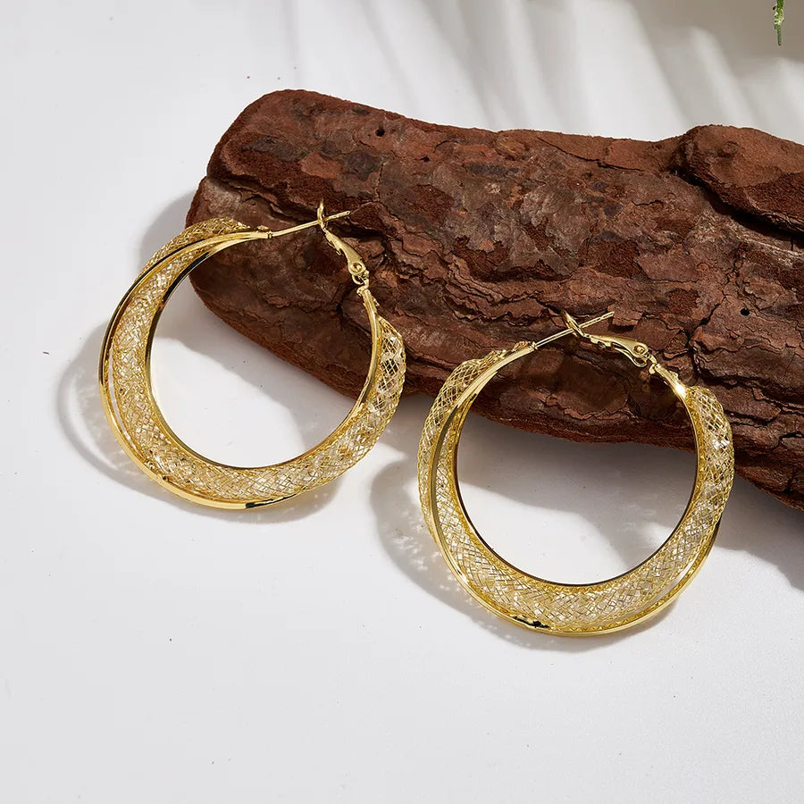 Gold Twisted Water Diamond Hoop Earrings Needle Thickness: 0.8mm C (41.5x42.5mm) 1 Pair Package