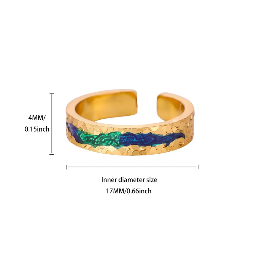 Gold Stainless Steel Wave Ring with Pearl & Zircon 5