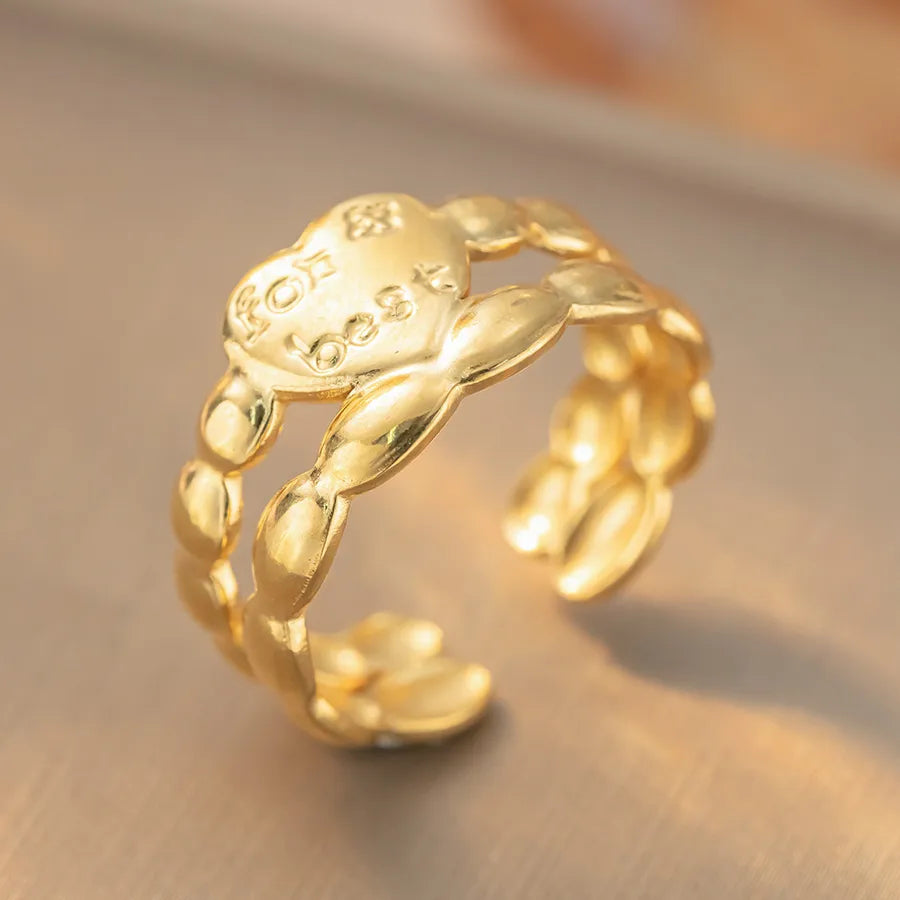 Titanium Steel Geometric Open Ring K387 Gold Ring Adjustable