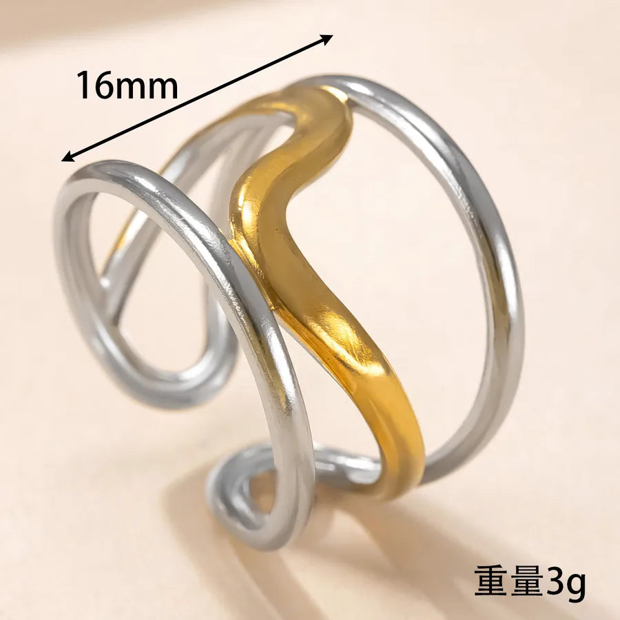 Geometric Gold-Plated Titanium Steel Ring Average Size YYJZ721
