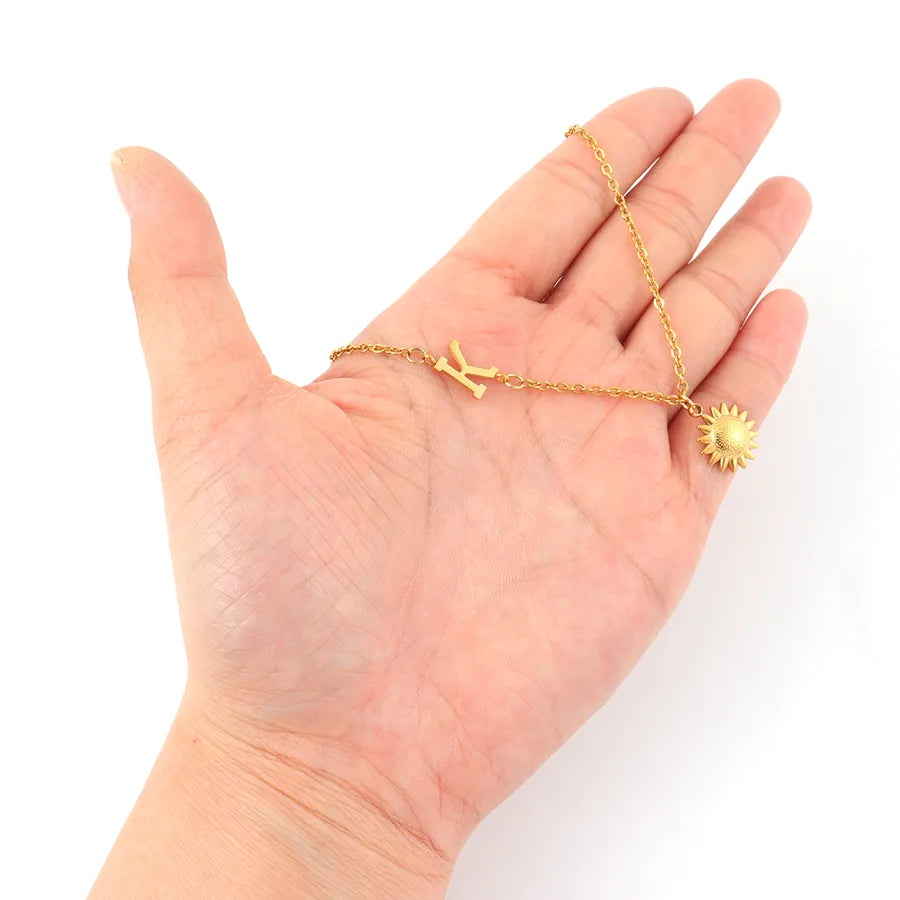 18K Gold Plated Sun & Letter Pendant Necklace