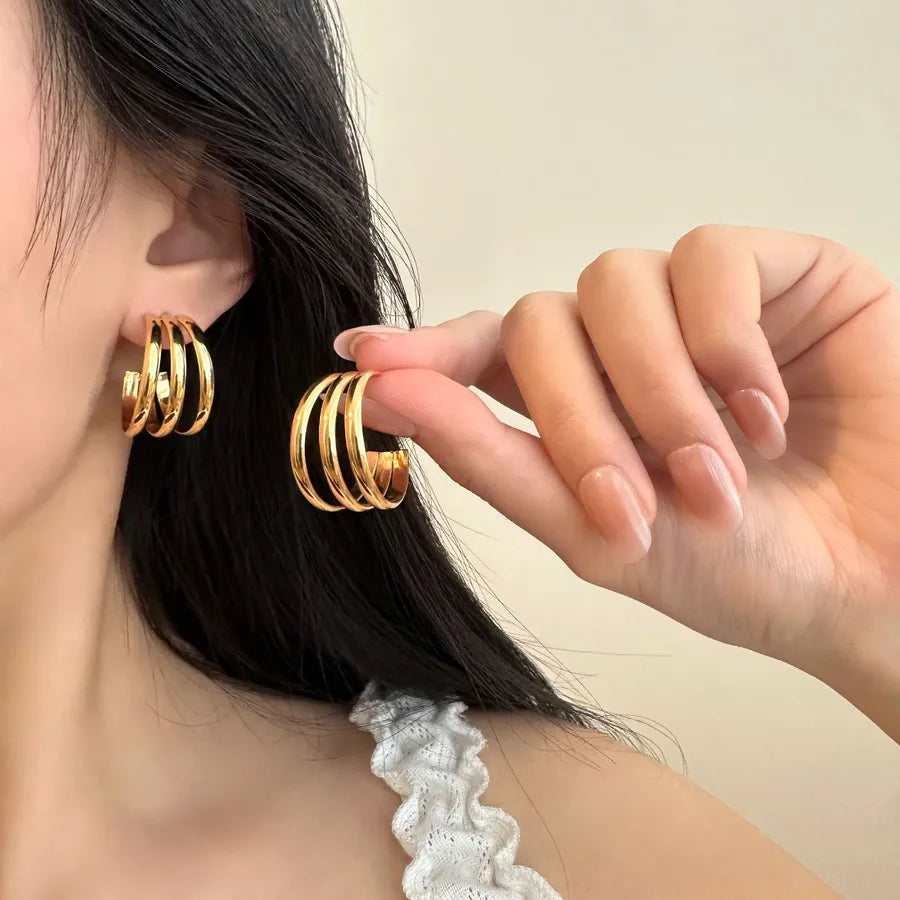 Titanium Steel Geometric U-Shaped Earrings PJER254 Gold 25mm