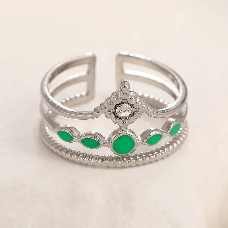 Adjustable Gold Crown Ring in Stainless Steel Adjustable Opening Steel color crown white diamond green
