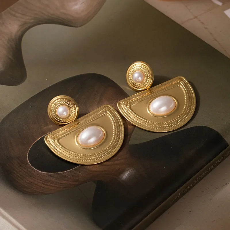 Titanium Steel Butterfly Pearl Drop Earrings Scalloped Pearl Pendant Earrings 1212