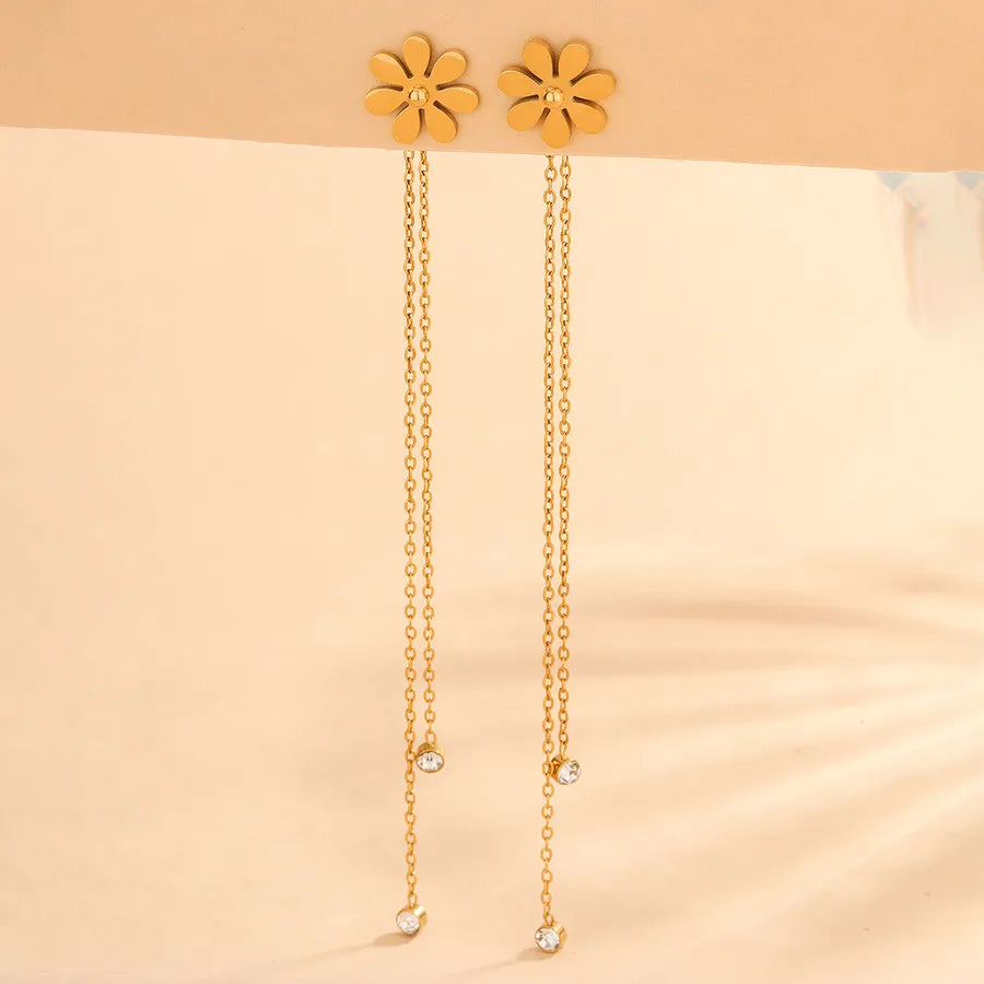 Gold Flower Tassel Earrings for Women