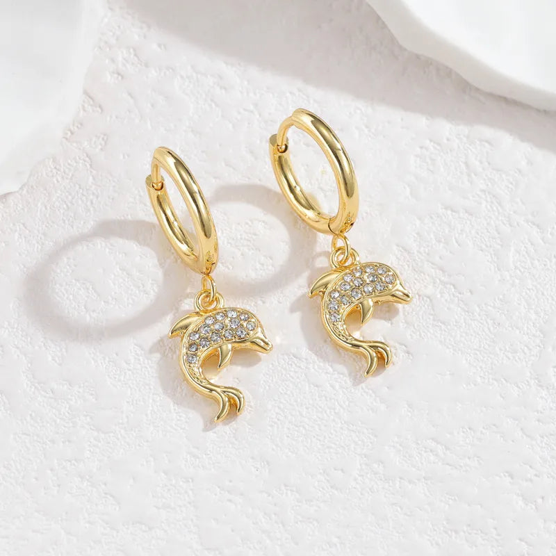 Gold Ocean Animal Earrings – Vintage Beach Style Dolphin