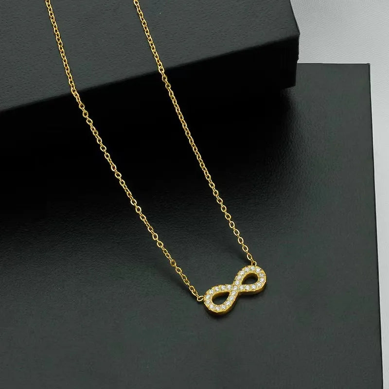 Titanium Infinity Necklace with Zircon N0076 Gold Full Diamond Model