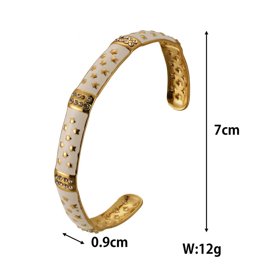 18K Gold Plated Emerald Bamboo Cuff Bracelet 金色05 18k